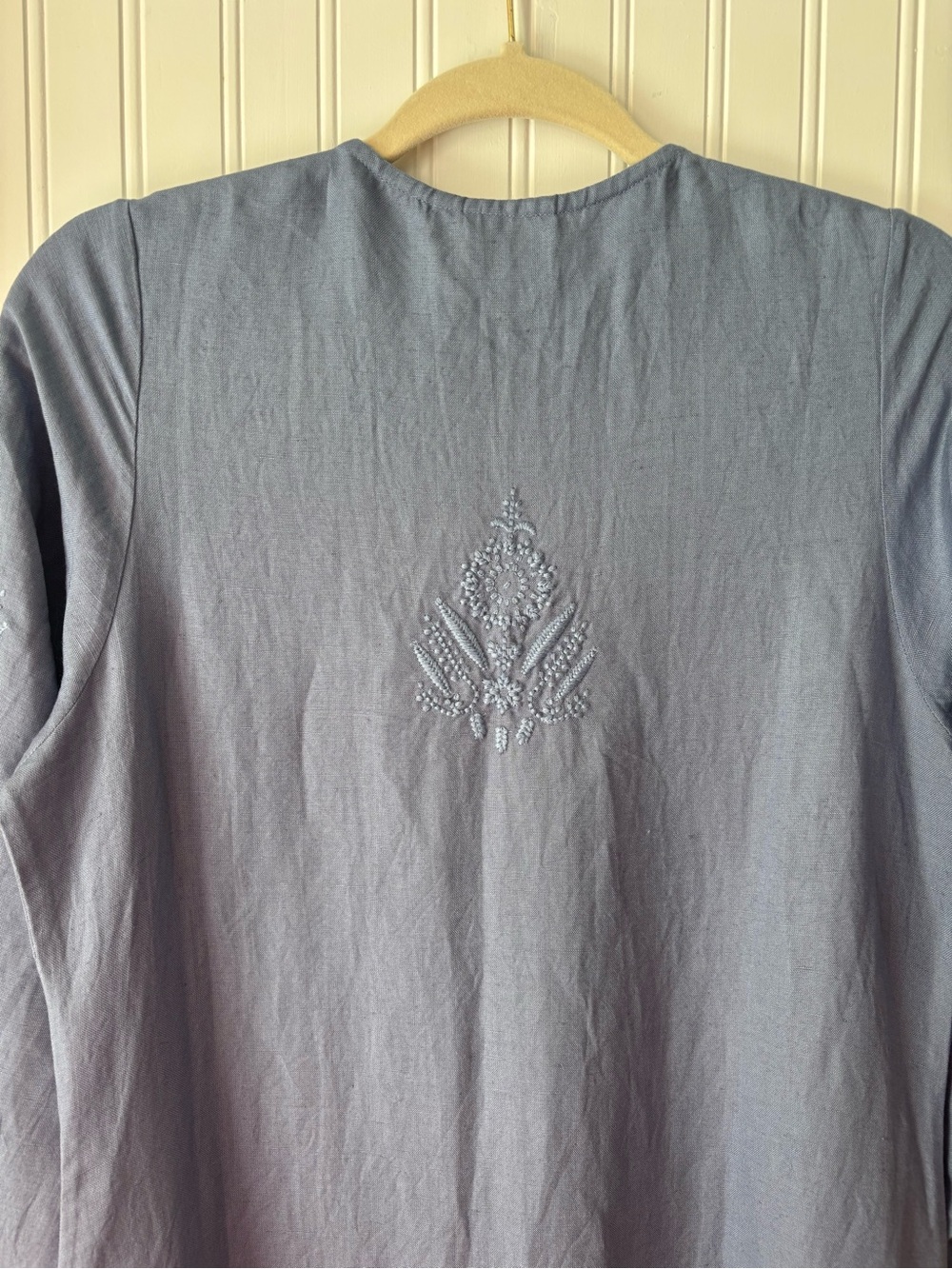 Embroidered Button-Front Maxi Dress in Dusty Blue - Picture 7 of 7